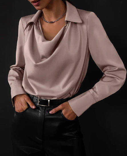 Collared Long-Sleeve Shirts Fashion Commuter Solid Color Blouse Casual Business Tops Women's Clothing