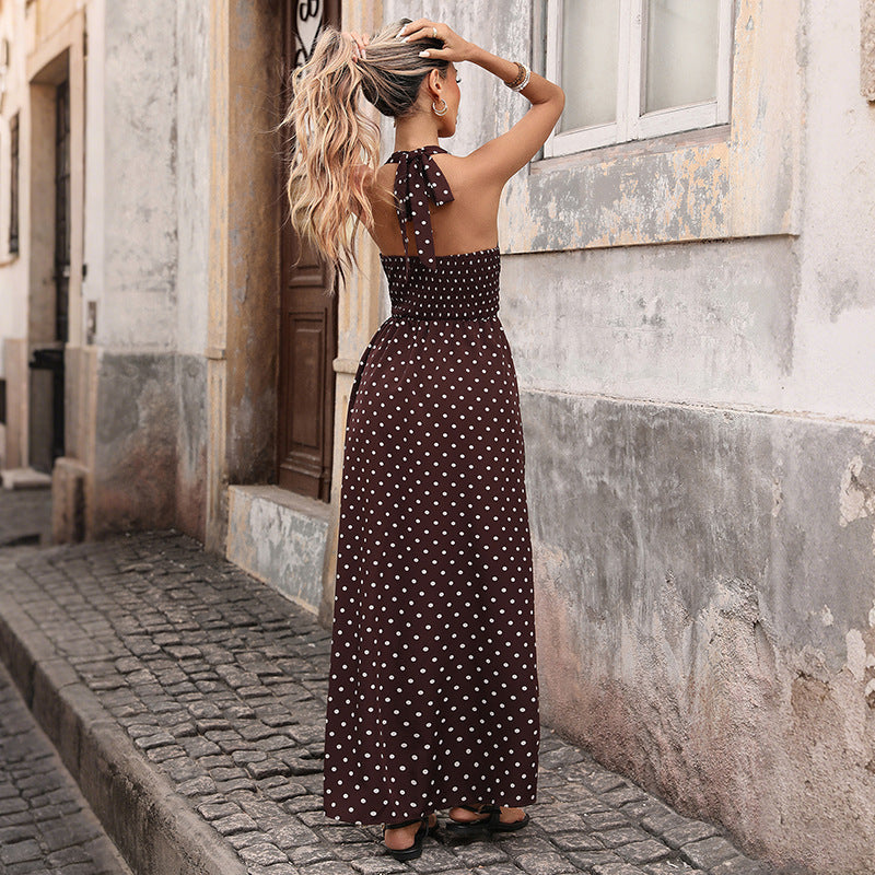 Casual Dot Slim V-neck Long Dresses For Women 2026 Fashion Summer Women's A-Line Midi Dress Elegant Vintage Dresses